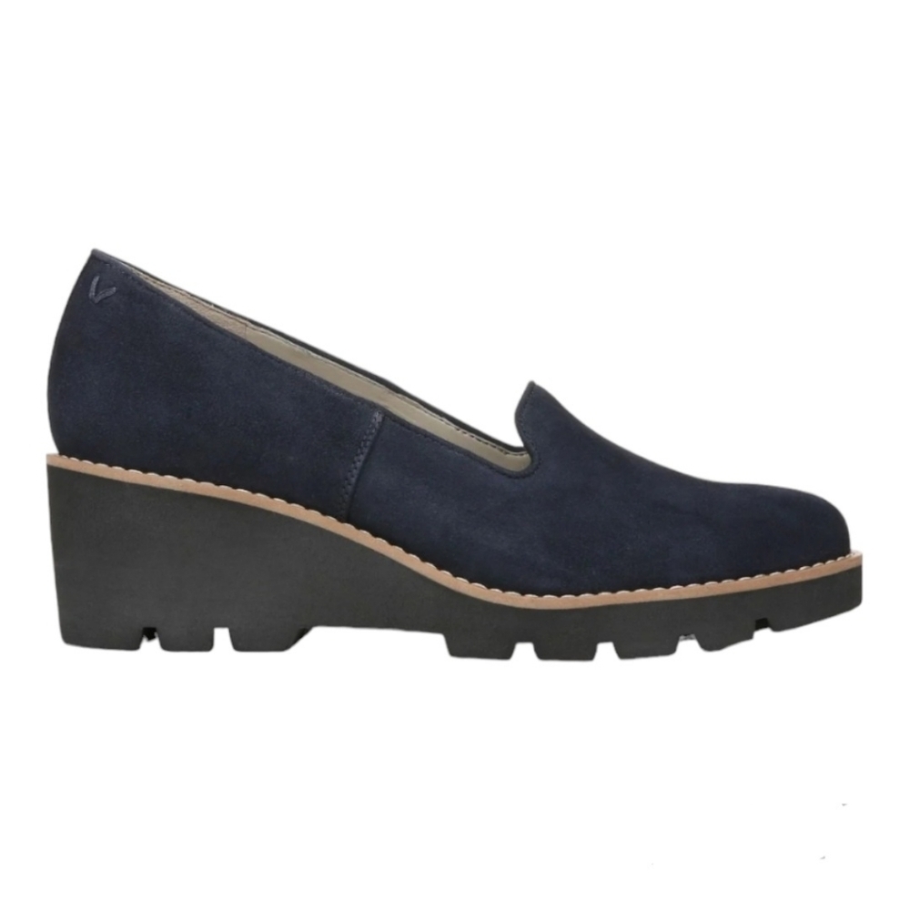Vionic Navy Suede Wedge Loafer with Lug Sole - Picture 2 of 5
